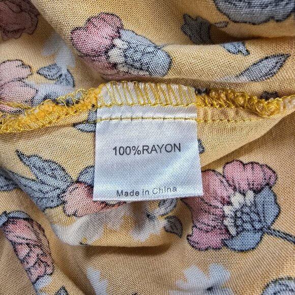 Floral Sundress Size Medium Yellow Flower Print Dress Summer Boho Beach Resort - Picture 14 of 15